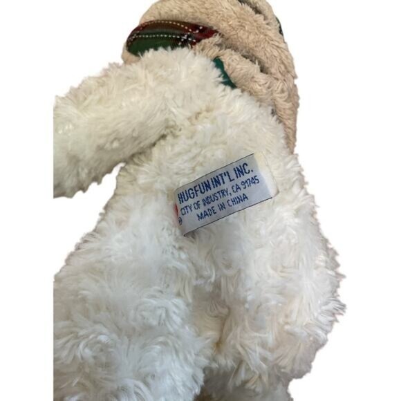 Hugfun White Plush Teddy Bear Plaid Hat Mittens Winter Stuffed Animal 18" - Picture 2 of 4